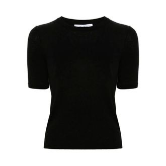 Max Mara Tops, Dames, Zwart, S, Kasjmier, Zwart Zijde-Kasjmier Gebreide Ronde Hals