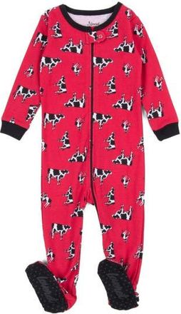 Leveret Footed Printed Cotton Pajamas, Animal, Holiday & Fun Prints in Cow Red at Nordstrom, Size 6-12M