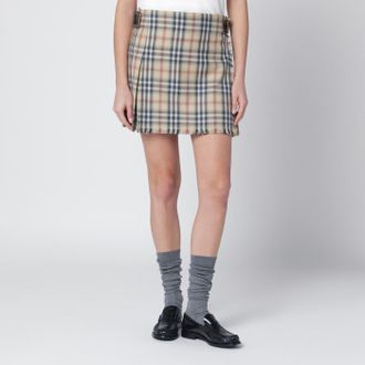 Burberry Beige wool mini kilt with Check pattern