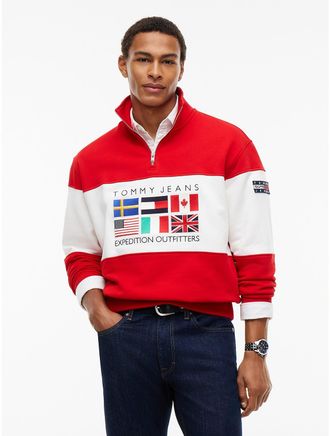 Tommy Hilfiger Mens Tommy Jeans Multiflag Outdoor Logo Quarter-Zip - Scarlet Flare - XL
