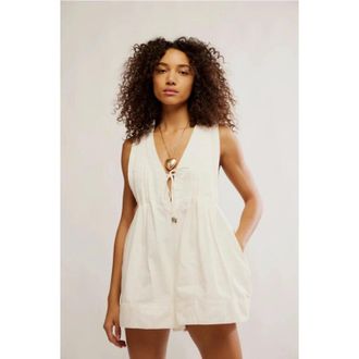 Free People Webster Romper Womens Ecru Wash Tie Front Sleeveless GBO3845