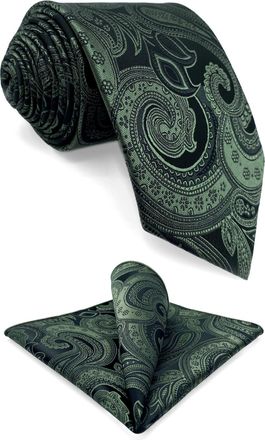 Shlax & Wing Neckties for Men Tie Pack Dark Green Paisley Extra Long Size 63 with Pocket Square