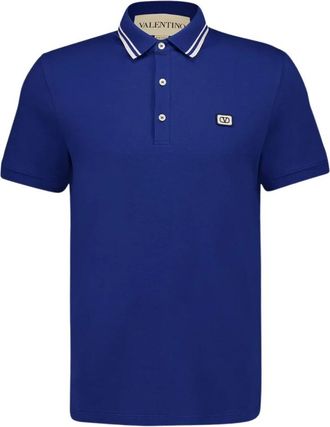 Valentino Garavani Katoenen Piqu&eacute; Polo Met VLogo Patch - Heren - Polos - Blauw - L - Katoen - Tops