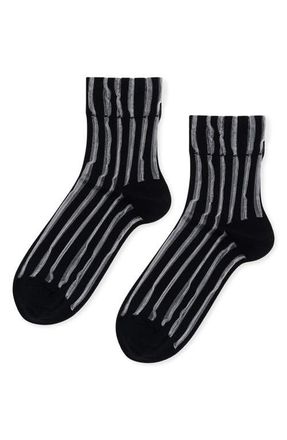Hansel From Basel Mykonos Stripe Sheer Crew Socks in Black at Nordstrom