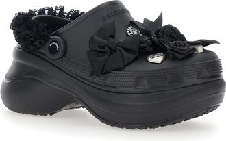 Balenciaga Womens Mule With Logo Plate, Black Rubber Eva