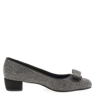 Ferragamo Crystal Embellished Vara Bow Pumps, Size 7 C