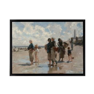 Artery8 John Singer Sargent Fishing For Oysters Framed Canvas Wall Art Print in Blue | Size: W24 x H32