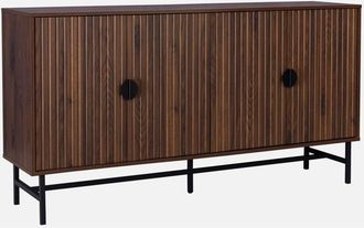 Sweeek Sweeek - Aparador con efecto madera de 4 puertas, 157.5cm, Bazalt, Madera oscura, 157.5x39x83 cm
