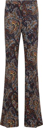 Etro Blue Black Cady Printed Viscose Pants-Donna