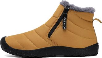 Generic Mens Waterproof Snow Shoes Ankle Boots With Fur Lining Outdoor Walking Shoes For Hiking Winter Sneakers With Side Zipper(Brown,10.5 UK)