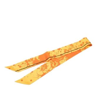 Herm&egrave;s Pre-owned Scarves, female, Orange, Size: ONE SIZE Pre-owned Paint Splatter Twilly Scarf