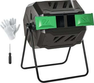 OUTSUNNY Compostador Giratorio De 160l Contenedor De Compostaje De Doble C&aacute;mara Con Aberturas De Ventilaci&oacute;n Y Patas De Acero 71x65x96 Cm Negro