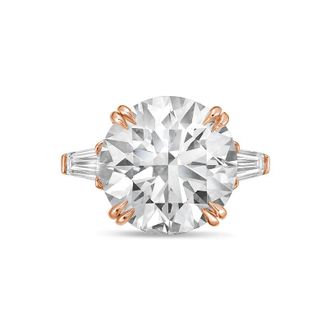 Diana M. Jewels 18kt rose gold 8ct lab grown round diamond ring with baguettes on the sides