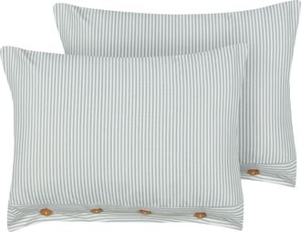 Beliani Beliani - Conjunto De 2 Cojines Decorativos Modernos Cuadrado Botones Estampado A Rayas Verde Y Blanco 40 X 60 Cm Sebrine