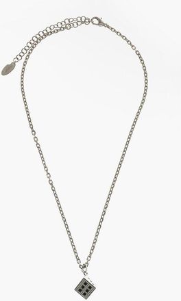 Off-white Chain Necklace with Dice-Shaped Pendant with Rhinestones size One Size