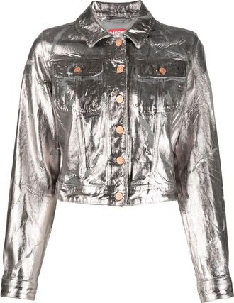 Diesel cropped metallic jacket - women - Cotton/Polypropylene - M - Silver