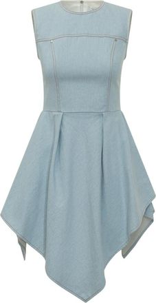 Msgm Blue Solid Round Neck Mini Dress