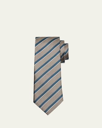 Ermenegildo Zegna Mens Stripe Jacquard Silk Tie