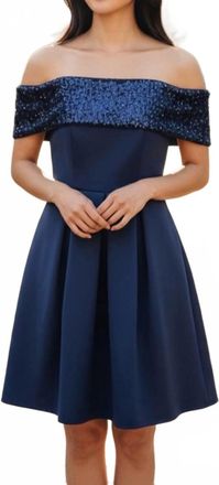 Eliza J Off Shoulder Sequin Mini Dress In Navy