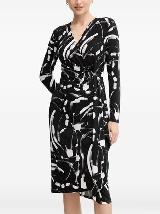 Joseph Ribkoff graphic-print V-neck midi dress - women - Polyester/Elastane - 46 - Black