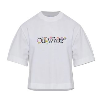 Off-white T-Shirts, female, White, Size: 2XS Embroidered Flowers Boxy Logo T-Shirt
