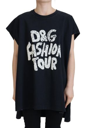 Dolce & Gabbana Black D&G Fashion Round Neck Cotton Womens T-shirt - Size Small
