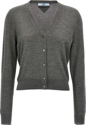 Prada Gray Virgin Wool Womens Cardigan