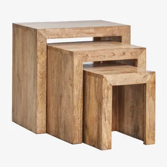 Sklum Tavolini Ausiliari A Nido Rettangolari In Legno Di Mango Woodsen Sklum