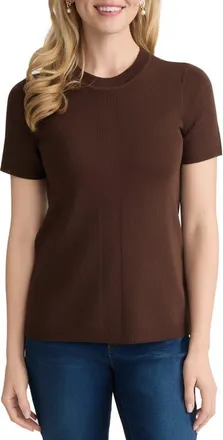 Jones New York Short Sleeve Rib Sweater in Fudge at Nordstrom, Size X-Large