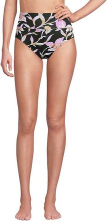 Lands End Chlorine Resistant Pinchless High Waisted Bikini Bottoms in Tropic Floral/rich Olive at Nordstrom, Size 18