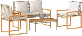 vidaXL Set Salotto da Giardino 4 pz con Cuscini Beige Misto Polyrattan - Vidaxl