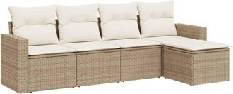 vidaXL Juego De Sof&aacute;s Jard&iacute;n Con Cojines 5 Pzas Rat&aacute;n Sint&eacute;tico Beige Vidaxl