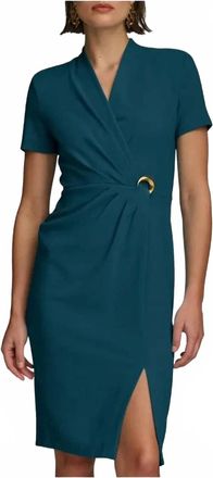 DKNY Ruched O-Ring Sheath Midi Dress In Tide