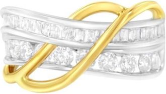 House of Brilliance 10K White and Yellow Gold 1 1/10 cttw Diamond Bypass Band Ring at Nordstrom, Size 8