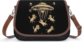 Generic Cute Cats Aliens Crossbody Bags for Women Fashion Leather Shoulder Handbags With Adjustable Strap
