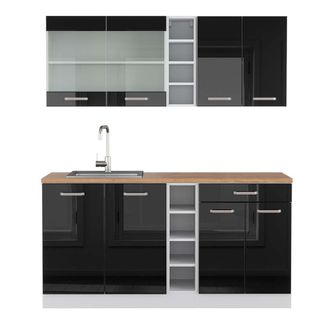 Vicco Cocina Vers&aacute;til R-line, Negro Brillo/blanco, 160 Cm, Et Roble