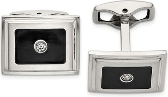 Diamond2Deal Stainless Steel Brushed Black Enameled Center.06 Ct Diamond Cuff Links