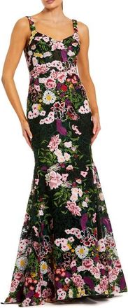 Mac Duggal Sleeveless Scoop Neck Embroidered Mermaid Gown in Black Multi at Nordstrom, Size 14
