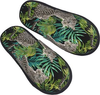 Generic Camping Slippers Leopard Safari Tropical Palm Tree Cozy House Slippers Lightweight Indoor Shoes For Women Winter Hotel L