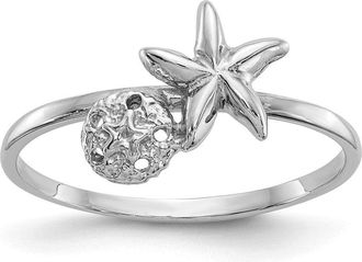 Diamond2Deal 14k White Gold Polished Starfish & Sand Dollar Ring