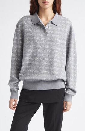 Sandy Liang Woods Merino Wool Polo Sweater in Heather Grey at Nordstrom, Size X-Small