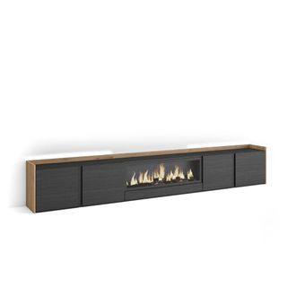 Skraut Home Mueble tv efecto madera negro roble 315x35x50cm chimenea efecto fuego