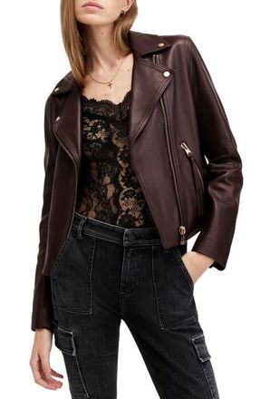 AllSaints Dalby Leather Moto Jacket in Oxblood Red at Nordstrom, Size 12