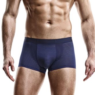 Generic Men Pack Men 3 Sexy Brief Summer Thin Transparent Underpant Ice Silk Boxers Breathable Men Waist Pant Underwear Underwear Men Jock (Blue, XXXL)