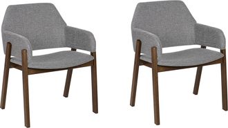 Beliani Conjunto De 2 Sillas De Poli&eacute;ster Madera De Caucho Gris Claro Madera Oscura Albion