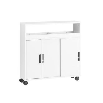 SoBuy Carrito estrecho de ba&ntilde;o con 2 estantes y 2 bandejas madera blanco