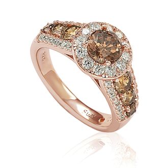 Suzy Levian Bridal Rose Sterling Silver Brown and White Cubic Zirconia Engagement Ring