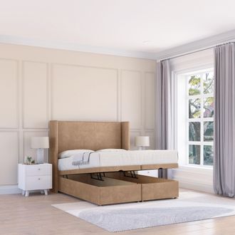 Sloomy Devonshire Naples Fabric Ottoman Bed End Opening With Sprung Memory Mattress & 54 Inch Floorstanding Headboard With Wings | Size: Single