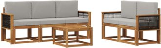 vidaXL Conjunto De Sof&aacute;s De Exterior 6 Uds. Natural Y Gris Claro Vidaxl