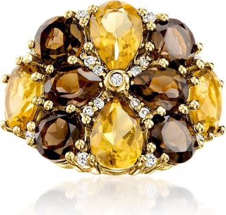 Ross-Simons Lemon and Smoky Quartz Ring With. White Zircon in 18kt Gold Over Sterling